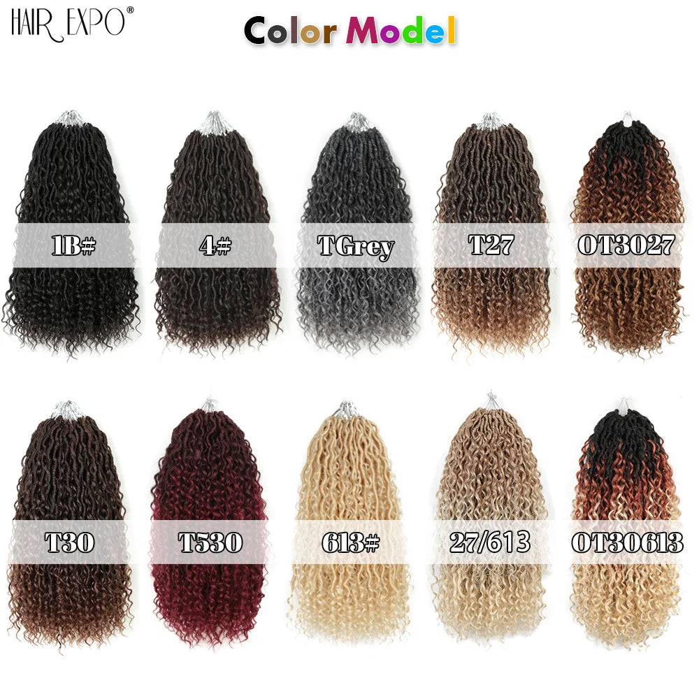 Synthetic Goddess Locs Crochet Hair Braids Curly Faux Locs Braiding Hair Extensions Wig For Women Black Hippie Boho Style