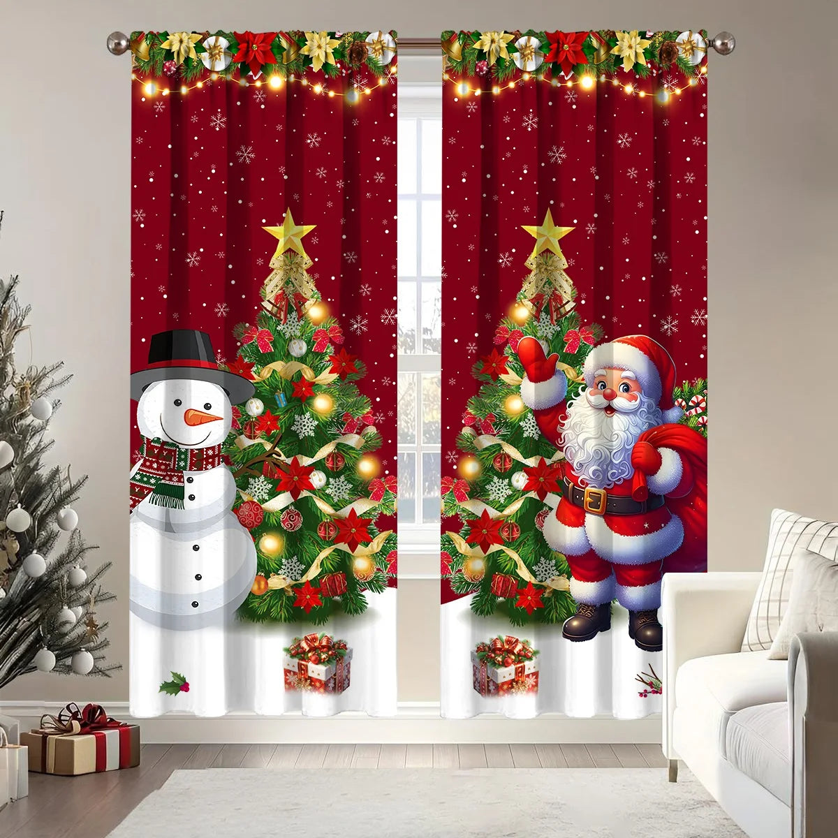 2pcs Christmas Curtain Merry Christmas Decoration for Home Xmas Curtain Window Ornaments Navidad Natal New Year Gift
