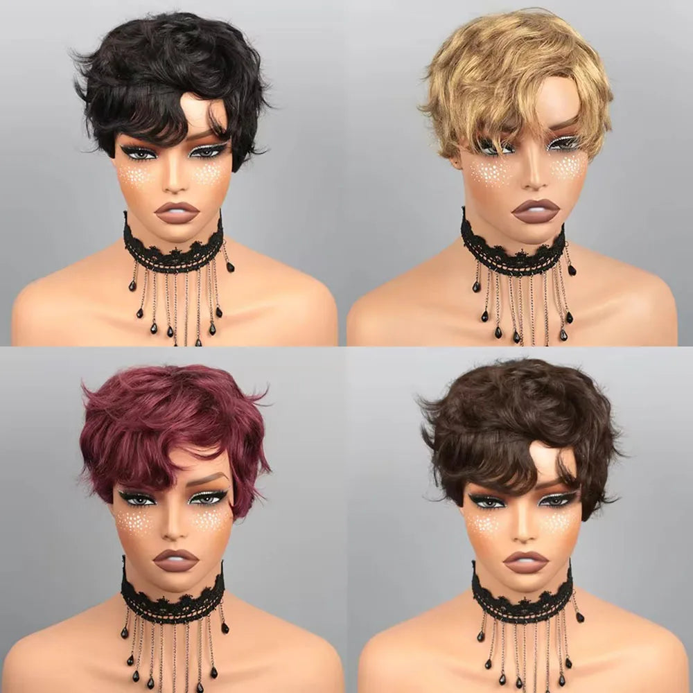 Short Bob Wig Pixie Cut Wig Human Hair Wig For Black Women Short Layered Pixie Cut Wigs Glueless Wig No Lace Full Machine Made