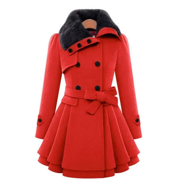 Belted Double-Breasted Fleece Coat