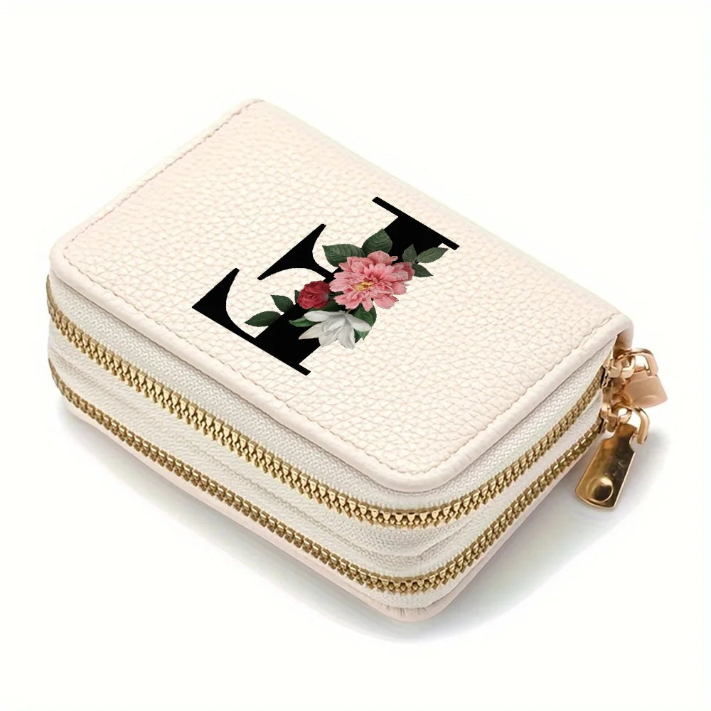 Cartera corta con estampado floral y letras