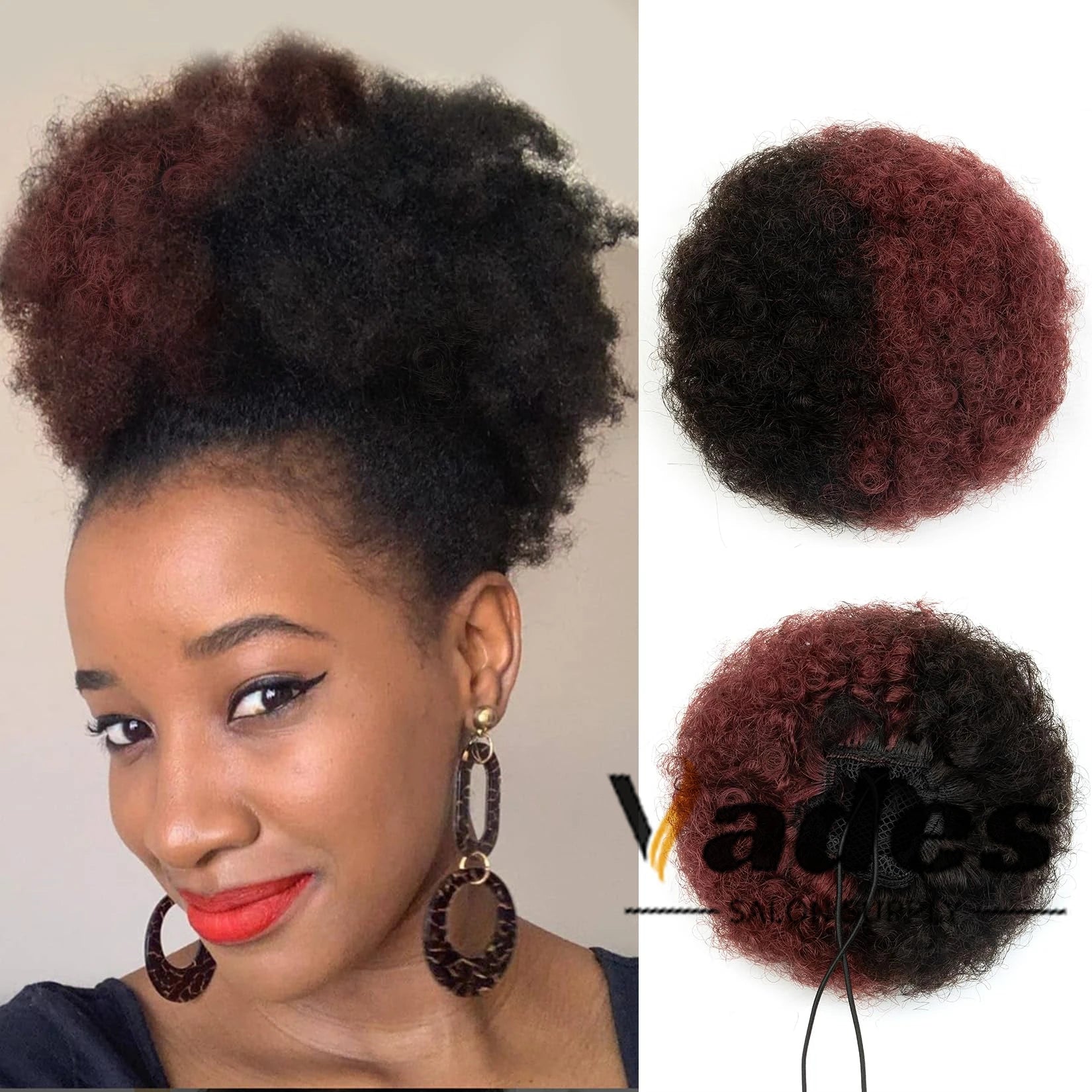 Queue de cheval en cheveux humains bouclés Afro Crépus Chignon à cordon de serrage Extensions de chignon haut à clipser pour femmes noires 4 6 8 pouces