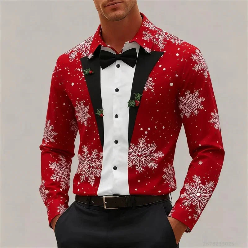 Camisa 3D de Navidad para Hombre – Festiva, Elegante y Lista para la Fiesta