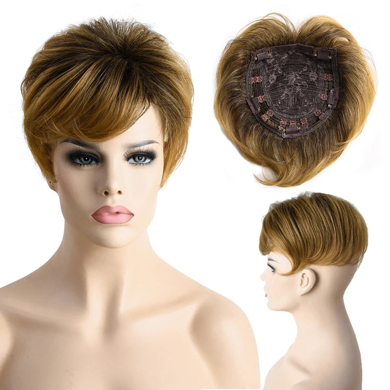 Synthetic Hair Topper Pieces for Thinning Hair Natural Curly Texture 6 Inch Short Pixie Cut Toppers Hair Wigs for Women