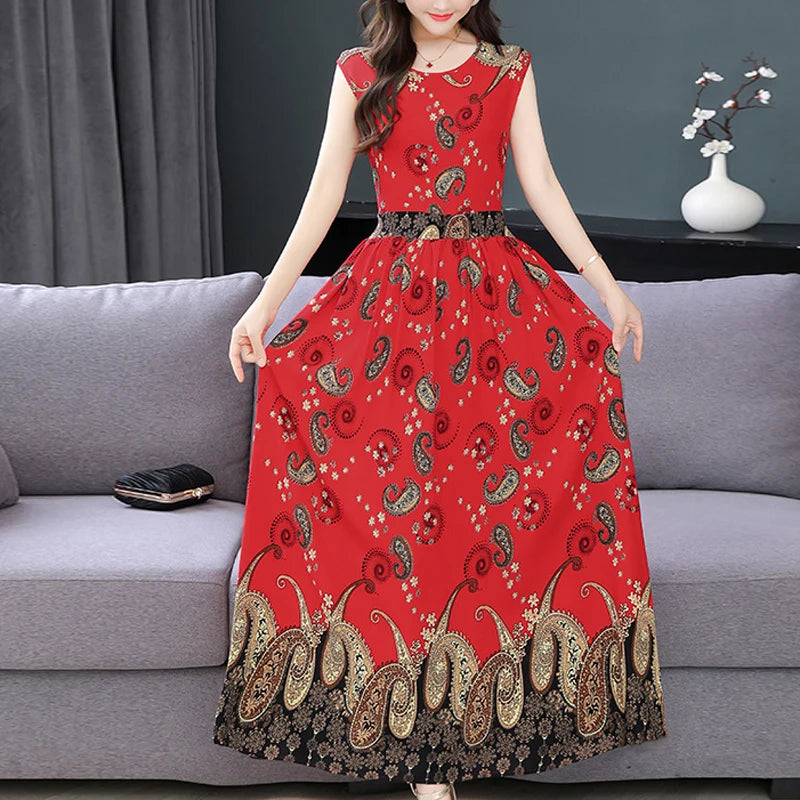 New Fashion  Summer Print Women Short Sleeve Cotton Plus Size Women Clothing Dress Ladies Large Size Vestidos dresses