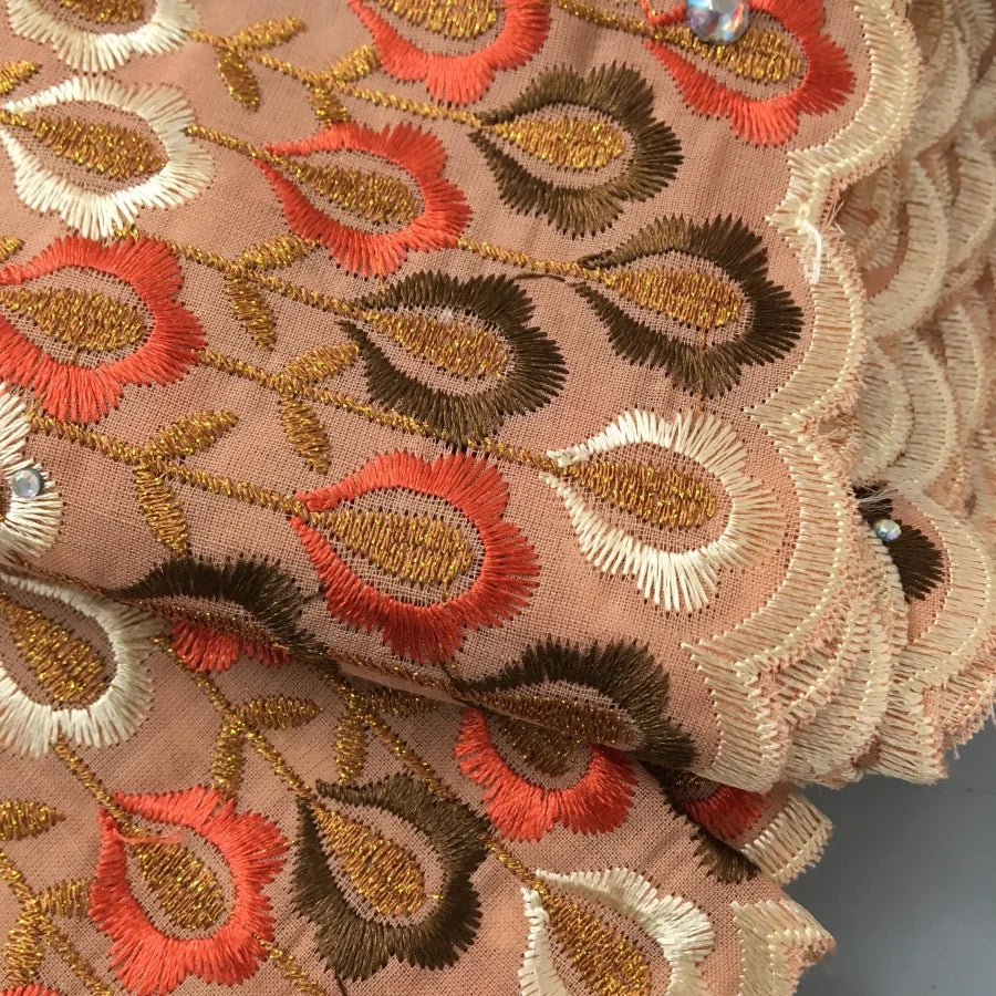 Kalume Swiss Voile Embroidery Lace Fabric 5Yards Cotton Lace with Rhinestones Nigerian for Sew Ladies Wedding Dress F4209