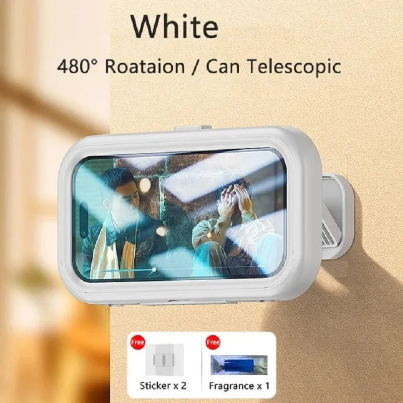 Shower Phone Holder with Speaker - 480 Rotation, Wall Phone Mount for Shower, Waterproof Anti Fog Shower Case for 4-7" Phones