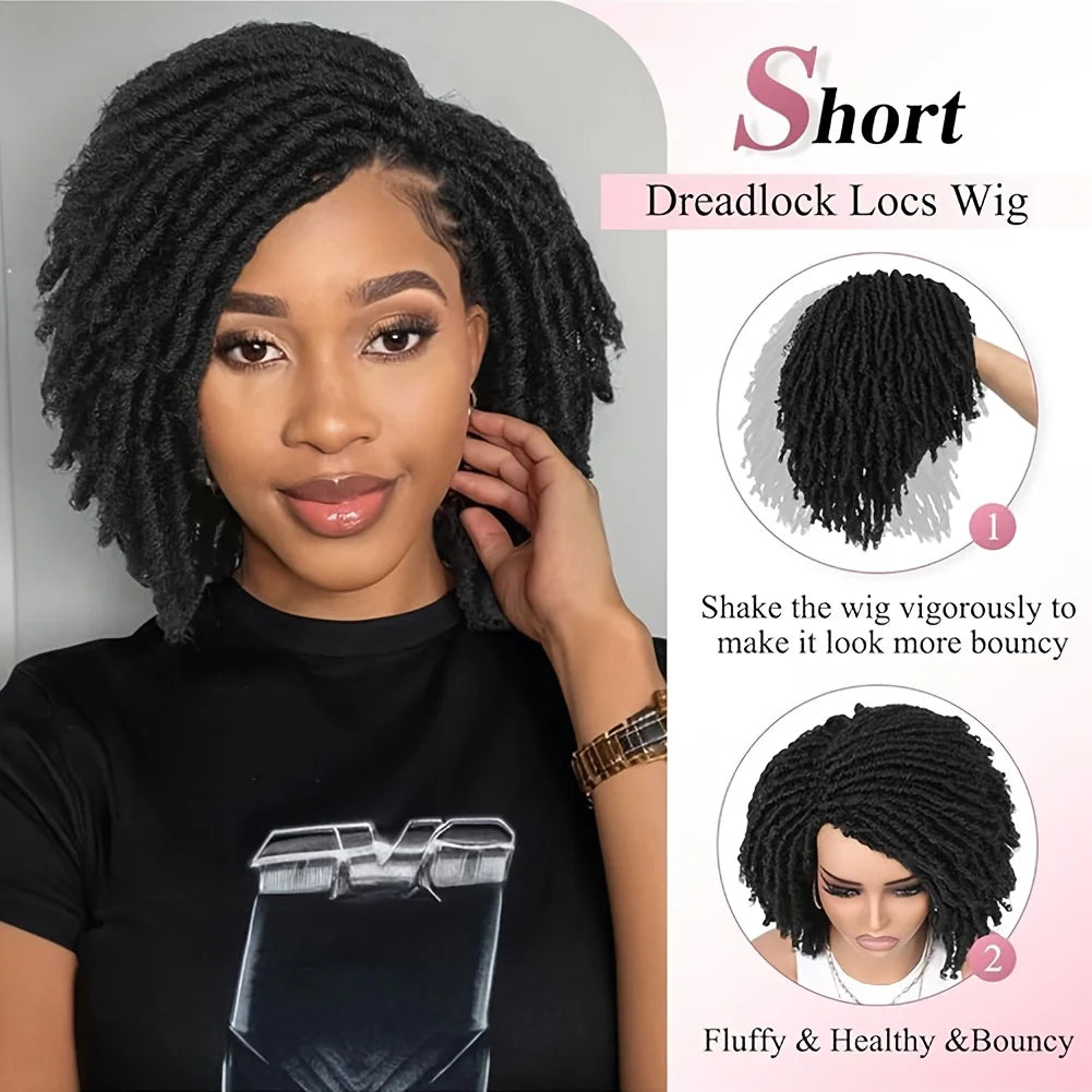 6 Inch Dreadlocks Wig Synthetic Afro Curly Twist Wig Glueless Natural Soft Faux Locs Dreads Wig For Women Daily Party Use