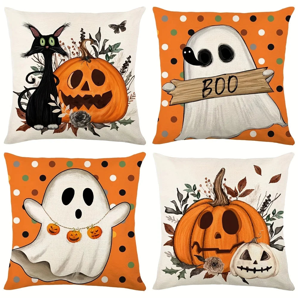 1pc Halloween Cushion Cover Pumpkin Ghost Pattern Pillowcase Suitable for Festival Living Room Bedroom Decoration Festival Gifts