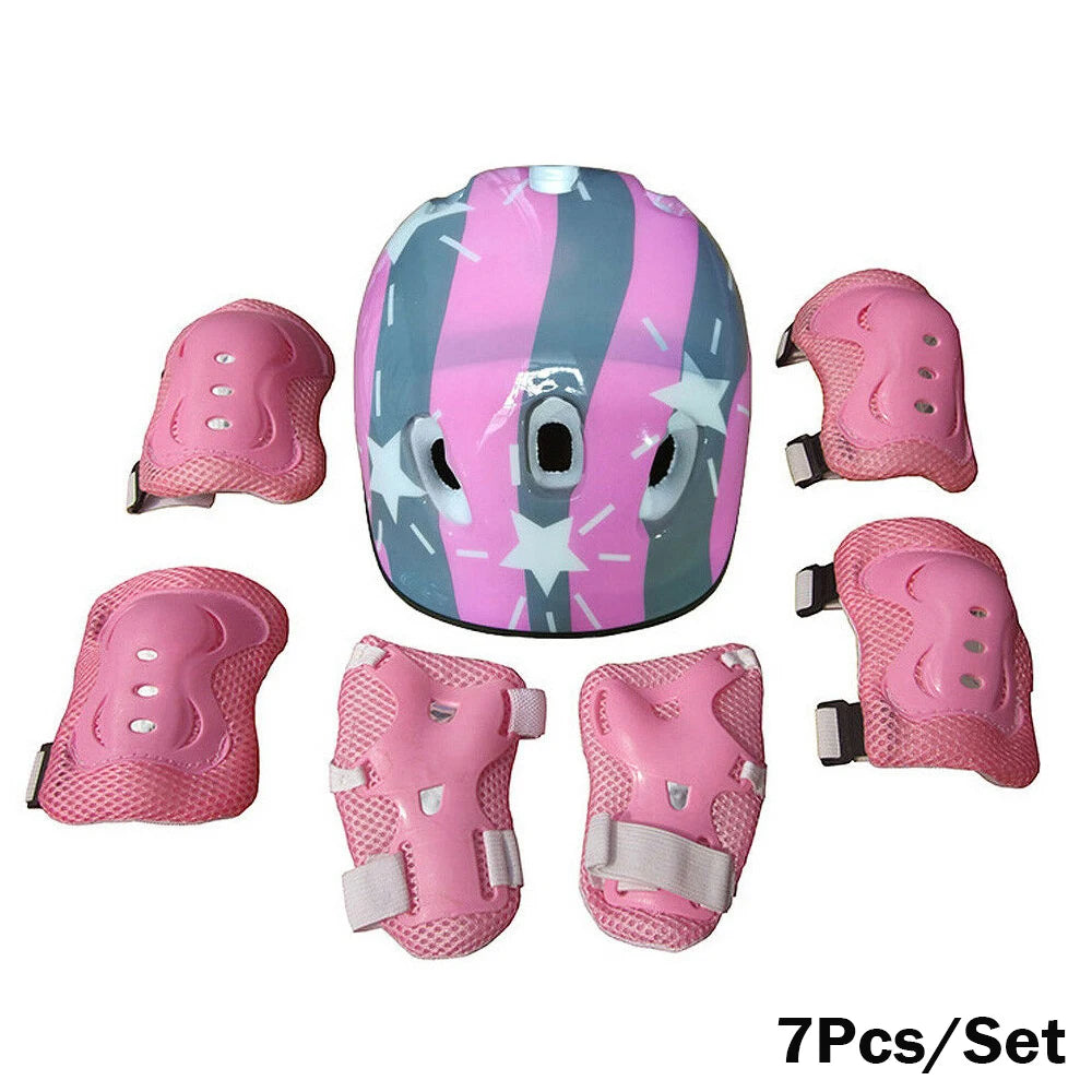 7Pcs/Set Kids Roller Skating Bicycle Helmet Knee Wrist Guard Elbow Pad Set for Children Cycling Sports Protective Guard Gear Set
