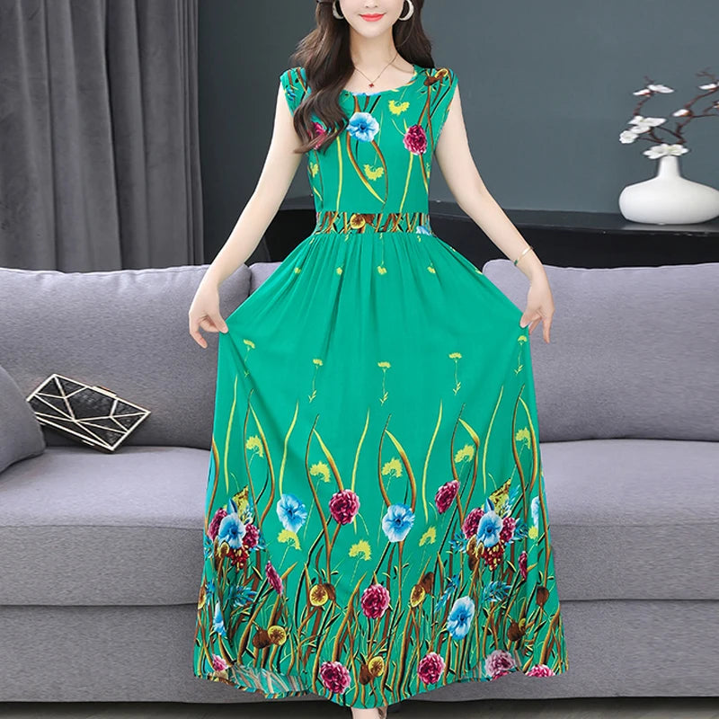 New Fashion  Summer Print Women Short Sleeve Cotton Plus Size Women Clothing Dress Ladies Large Size Vestidos dresses
