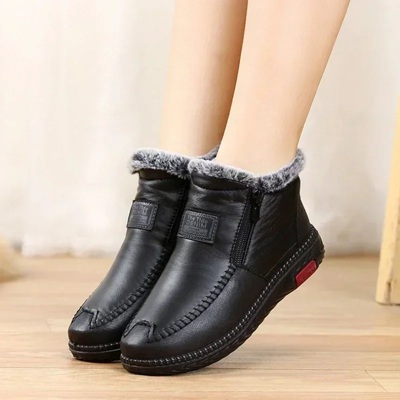 Women's Boots Plush Female Shoes Anti-slip Womens Snow Boot Winter Cotton Leather Shoes Casual Ankle Boots Botas Mujer