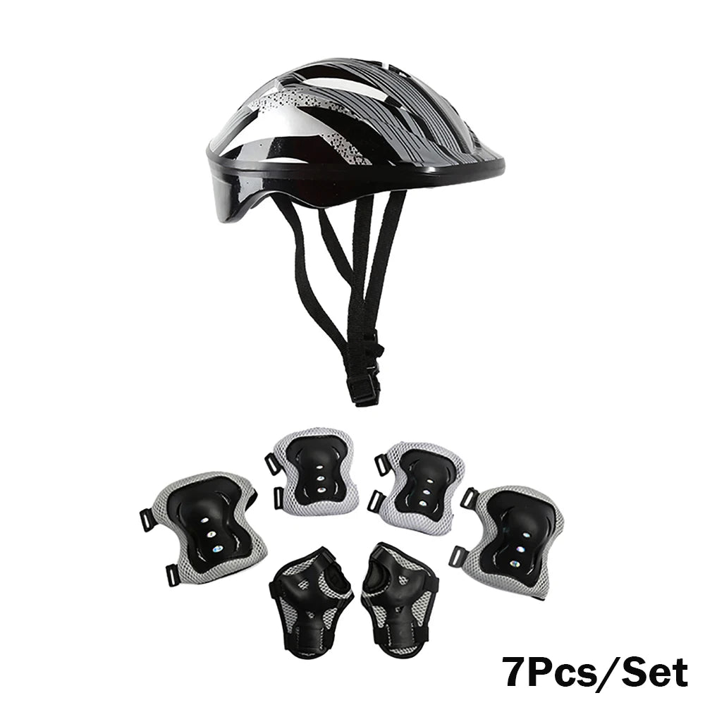 7Pcs/Set Kids Roller Skating Bicycle Helmet Knee Wrist Guard Elbow Pad Set for Children Cycling Sports Protective Guard Gear Set