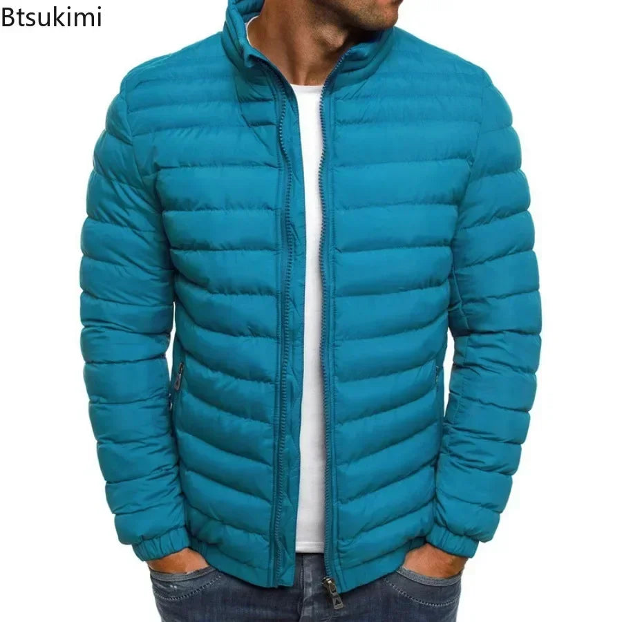 Men's Casual Winter Warm Jacket Solid Color Coat Stand Collar Zipper Trendy Simple Comfortable Outdoor Jogging Sports
