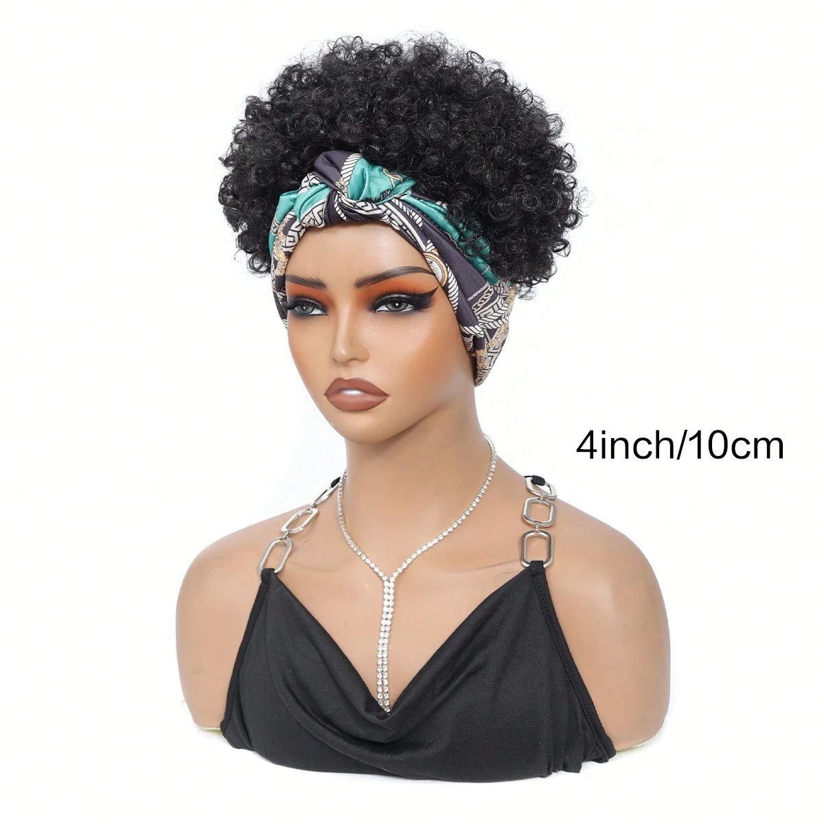 Pelucas de diadema negras para mujer, peluca rizada afro Kinky con pelo corto sintético, pelucas con diadema adjunta y turbante.