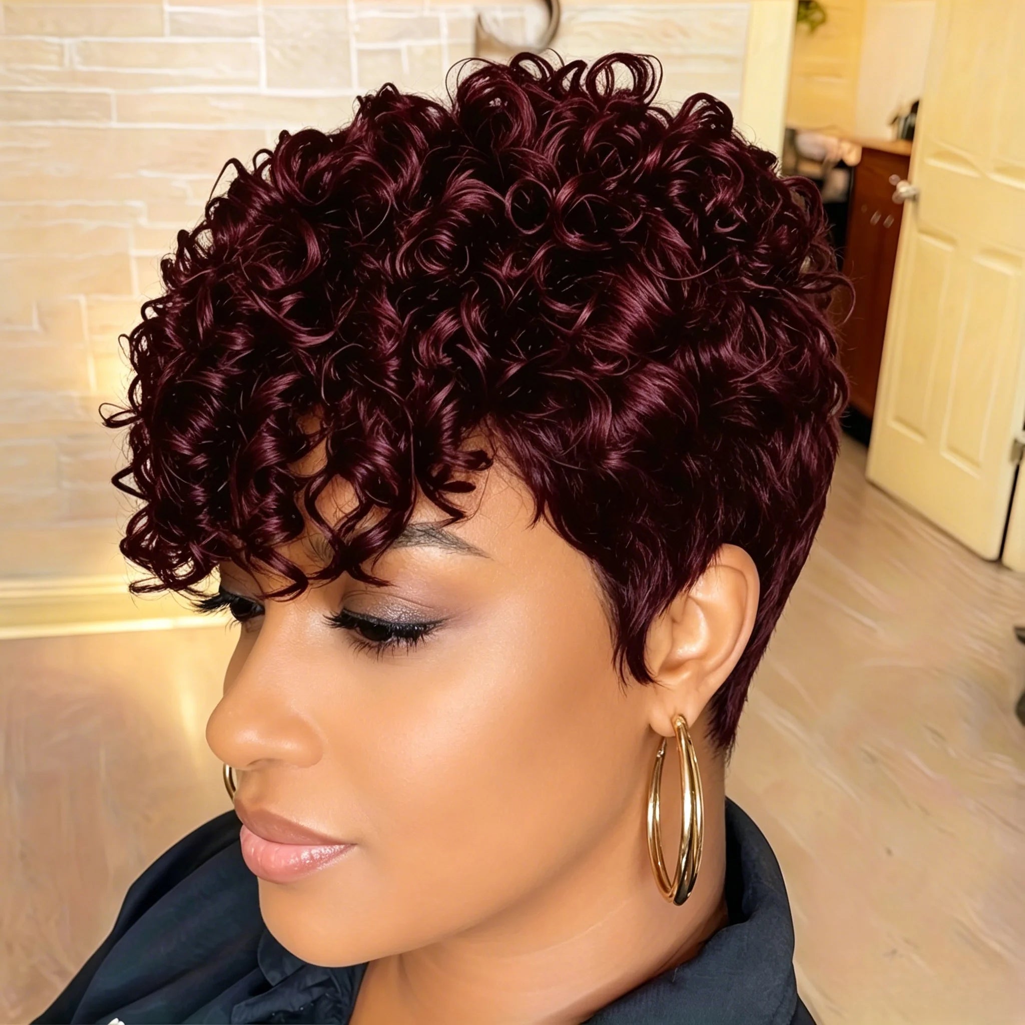 8 Inches Pixie Cut Wigs for Women Short Layered Human Hair Wigs with Bangs Full Machine Made Wig