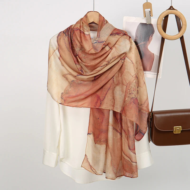 Estampado de acuarela, hiyab musulmán, pañuelo de mármol, suave, transpirable, protección solar, ligero, chal de playa de verano para mujer