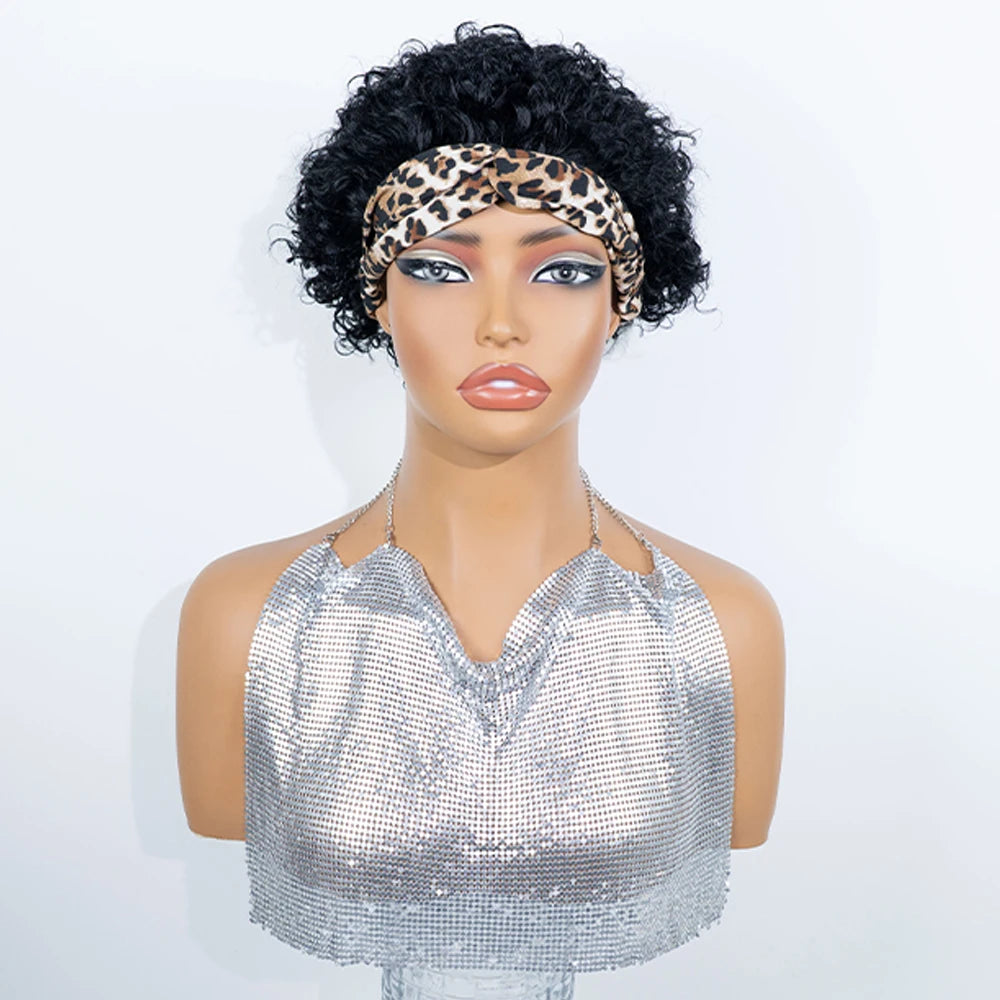 Leopard Headband Afro Curly Wig
