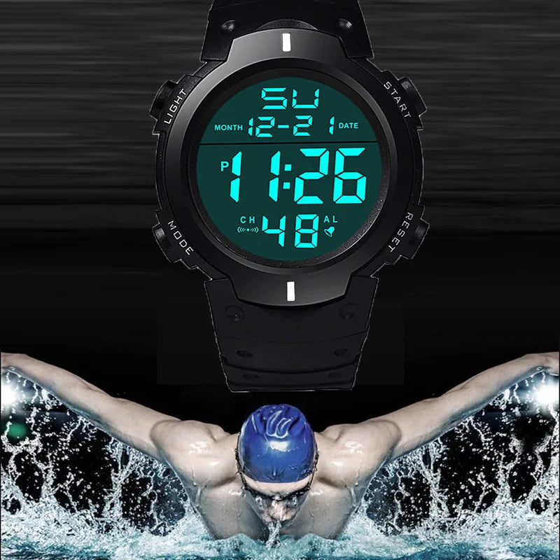 Montre électronique de sport pour homme, étanche, lumineuse, multifonction, pour le fitness en plein air, grand écran