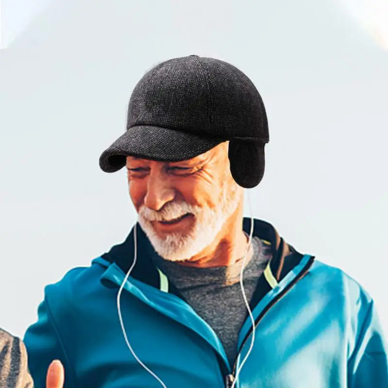 Wool Baseball Caps Fashionable Men Warm Hats Beanie With Brim Mens Ball Caps Mens Baseball Hats With Earmuff For Cycling Running
