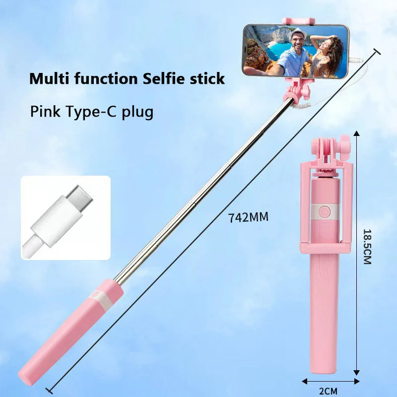 New Wire Controlled Selfie Stick Suitable 3.5MM Type-C Plug Mini Portable Selfie Stick