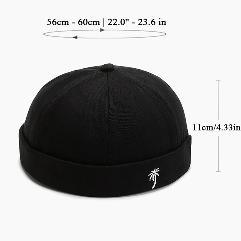 Vintage Palm Embroidery Beanie Hats Men's Docker Cap Spring Landlord Hat Unisex Hip Hop Brimless Hat Adjustable Bonnet Beanies