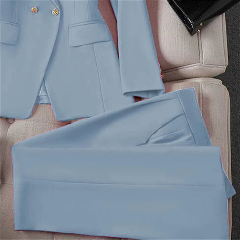Casual Long Sleeve Blazer Pant Sets Suits For Woman Fashion 2 Pieces Set For Women Office Lady Coats Jackets