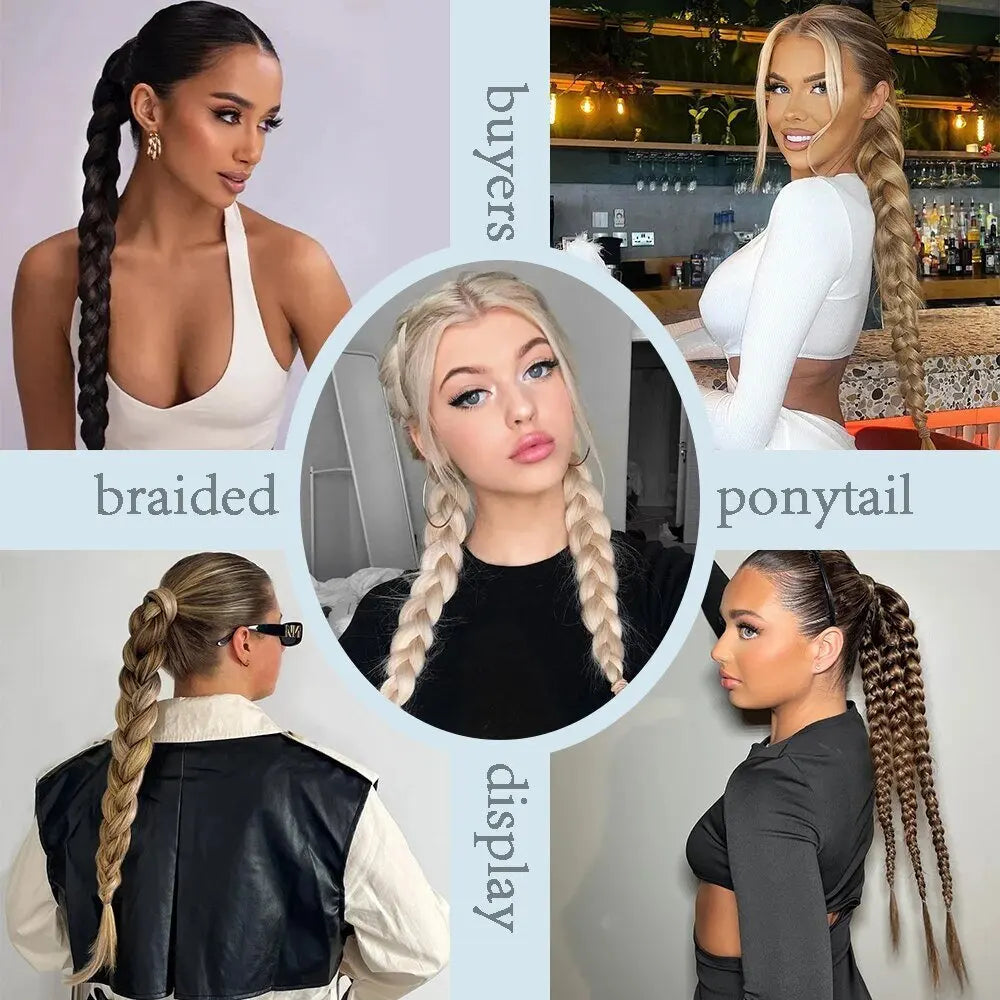 Synthetic 24inch hair extension wig ponytail with hair extensions Long Braided Ponytail Hair Accessories Christmas