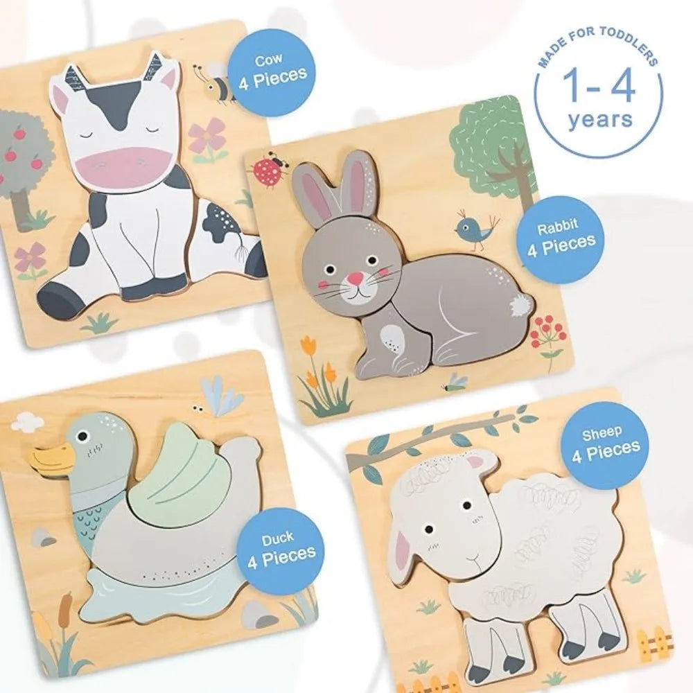 3D Wooden Cartoon Animals Cognitive Puzzles For Kids Children's Wooden Puzzles Toys Colors Shapes Baby Educational Toys Game