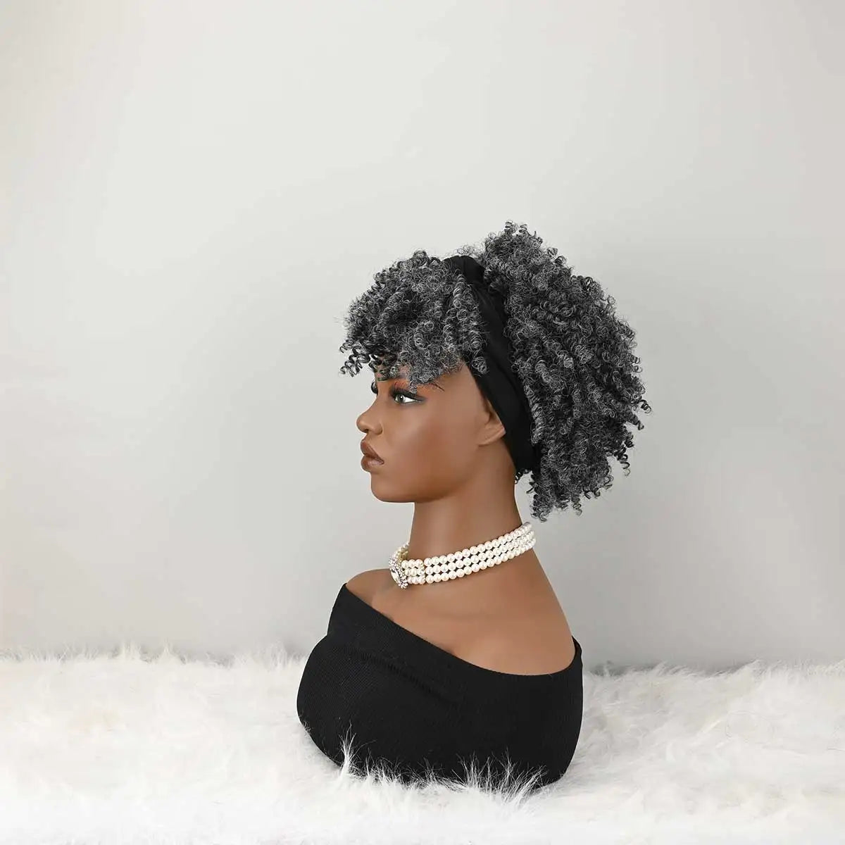 Headband Wig Curly Headband Wig With Bangs For Women Synthetic Afro Curly Hair Wig With Headband Attached Short Kinky Curly Afro High Puff With Bangs Stripes Short Red Curly Wigs with Bangs for Women, Natural Wavy Synthetic W