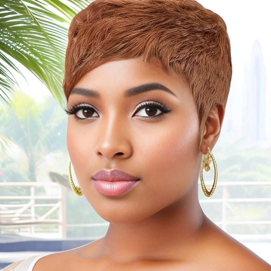 Pixie Cut Human Hair Wig – 150% Density Short Straight Layered Remy Wig