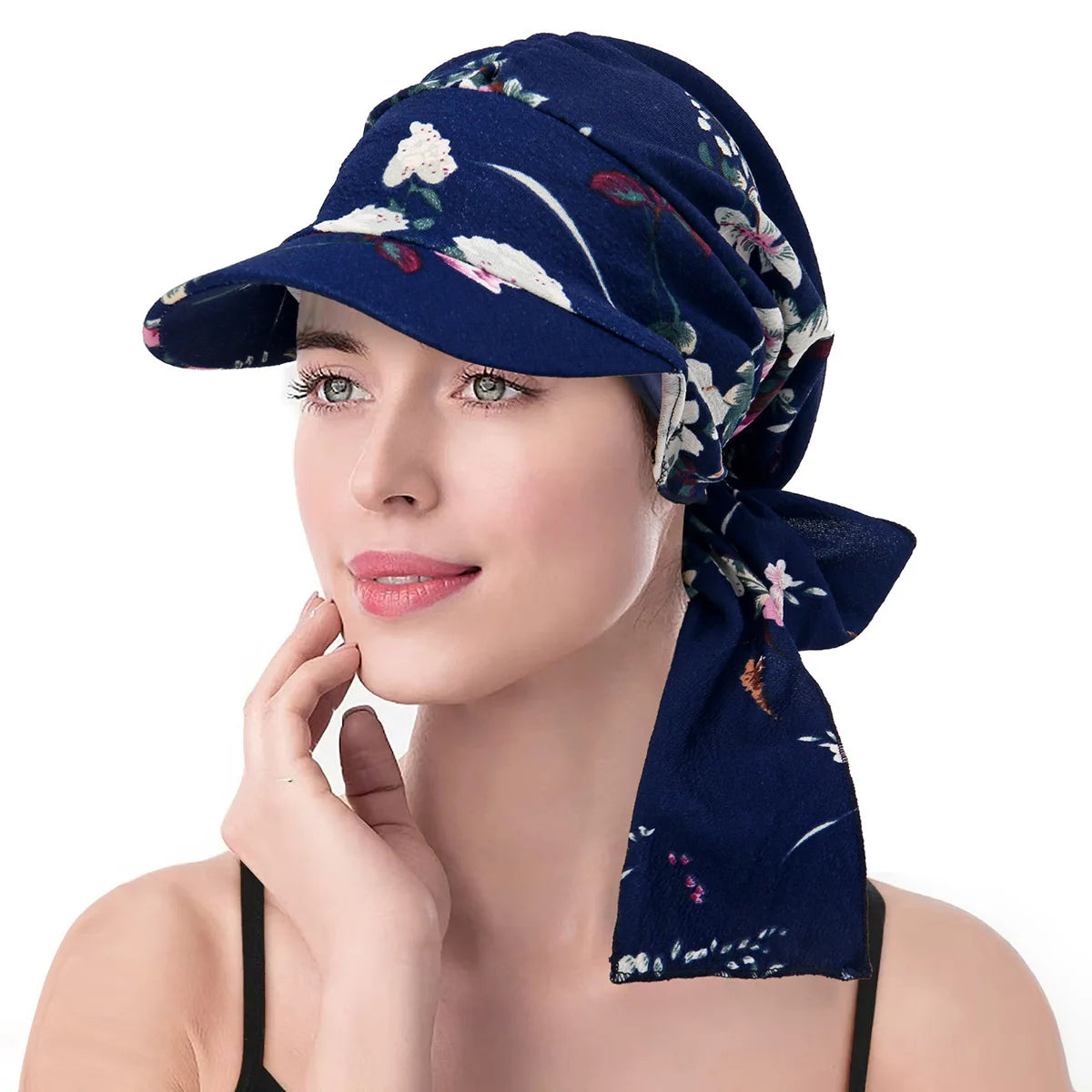 Fashion Print Women Hijab Caps Wrap Hair with Brim Turban Bonnet Breathable Comfortable Ladies Headscarf Hat Hide Hair