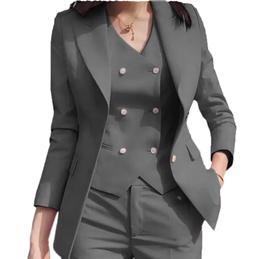 Women Suit 3 Pieces Black Single Button Solid Slim For Wedding Business Work Office Daily Commute Casual Set Blazer Vest Pants