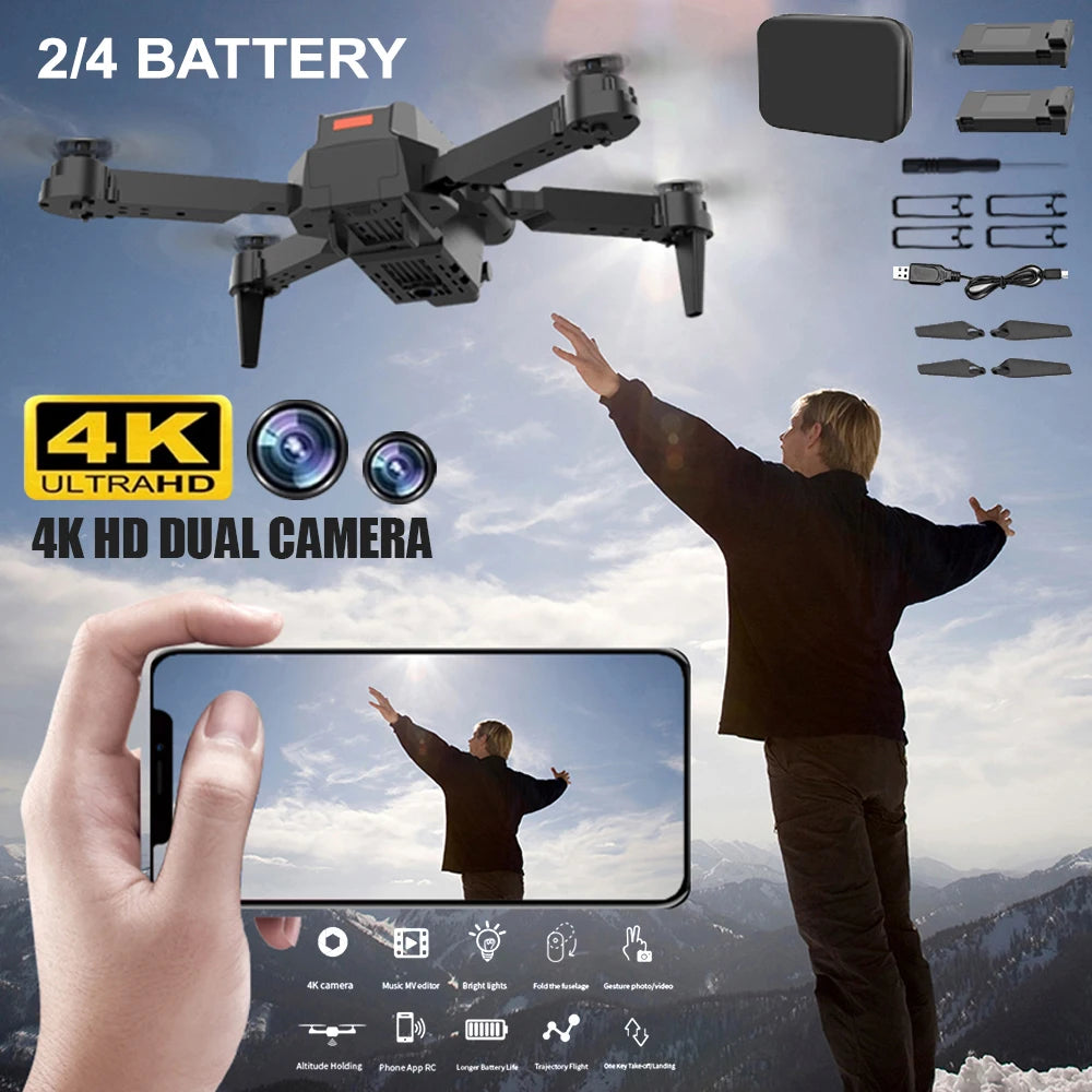Hd 8k Drone E88 Pro Max Foldable Mini Rc Drone With Dual Camera Colorful Lights Screen Control Boys Gift 10 Min Flight Time