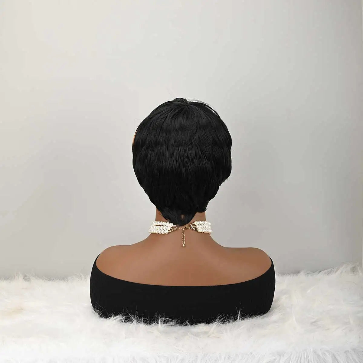 Short Bob Wig for PixieCut wigs Glueless Synthetic Wig None FrontWig with Bangs NaturalBlack Straight FullMachine Made ShortLayered for daily use