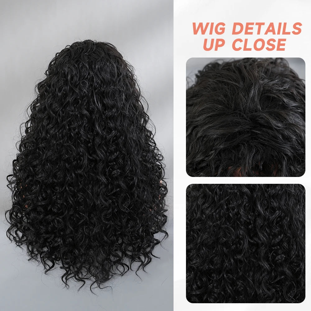 Deep Wave Black Wigs with Bangs Fluffy Long Curly Hair Wigs for Black Women White Women Natural Looking Heat Resistant Fiber