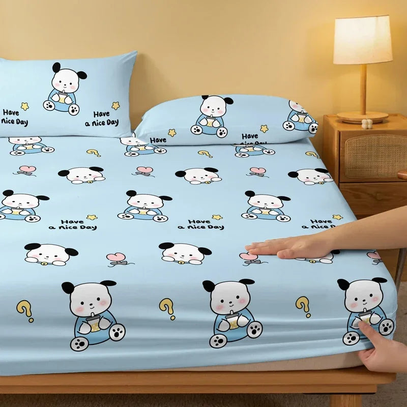 1 Cartoon Cute animal dog printed matte Fitted Sheet, bedroom printed bed cover, bedding (excluding pillowcases)