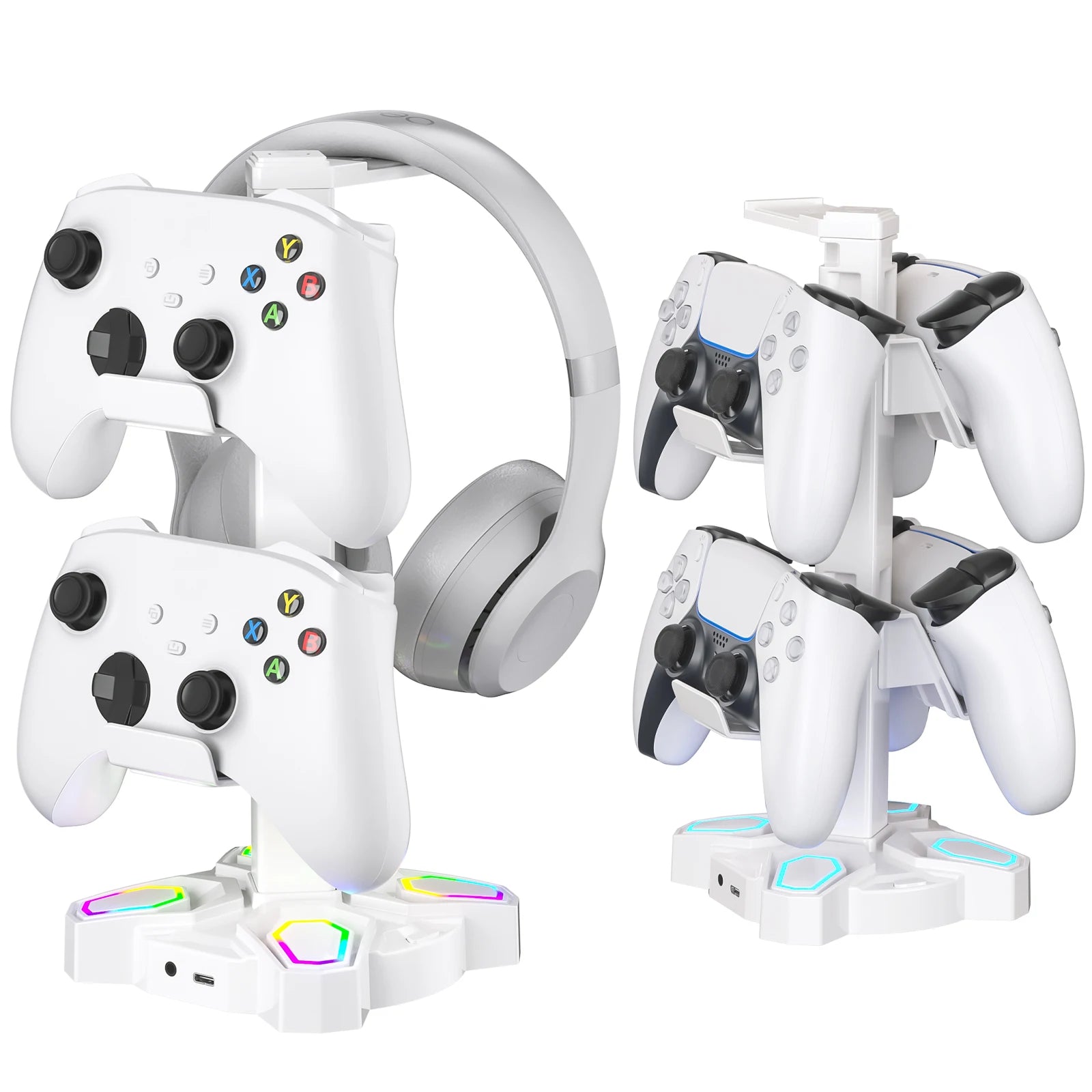 For Gaming Headphones Stand Rotatable Controller Holde with 9 Light Modes Earphone Hanger for PS5/PS4/Switch Desktop Gamer