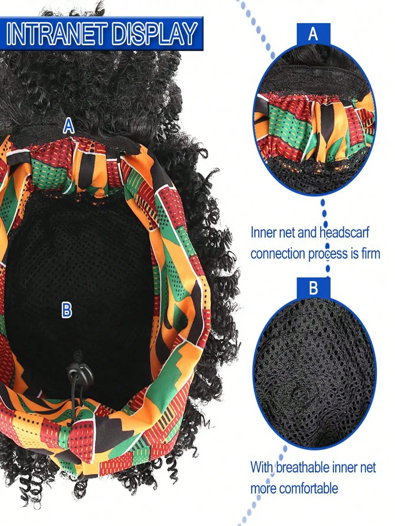 Black women's curly hair wig with headscarf and tassel, 2-in-1 wrapped wig, short African curly hair synthetic wig with headscar