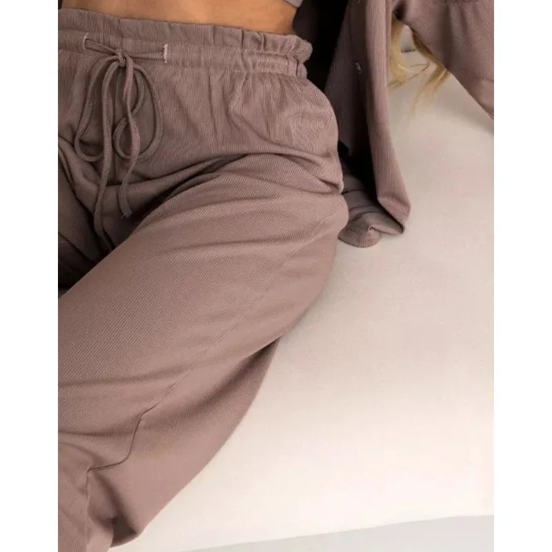 Conjuntos de pijama de otoño acogedores para mujer, 3 piezas, ropa de casa informal con top de tirantes, pantalón y cárdigan, talla grande, ropa de descanso suave para mujer