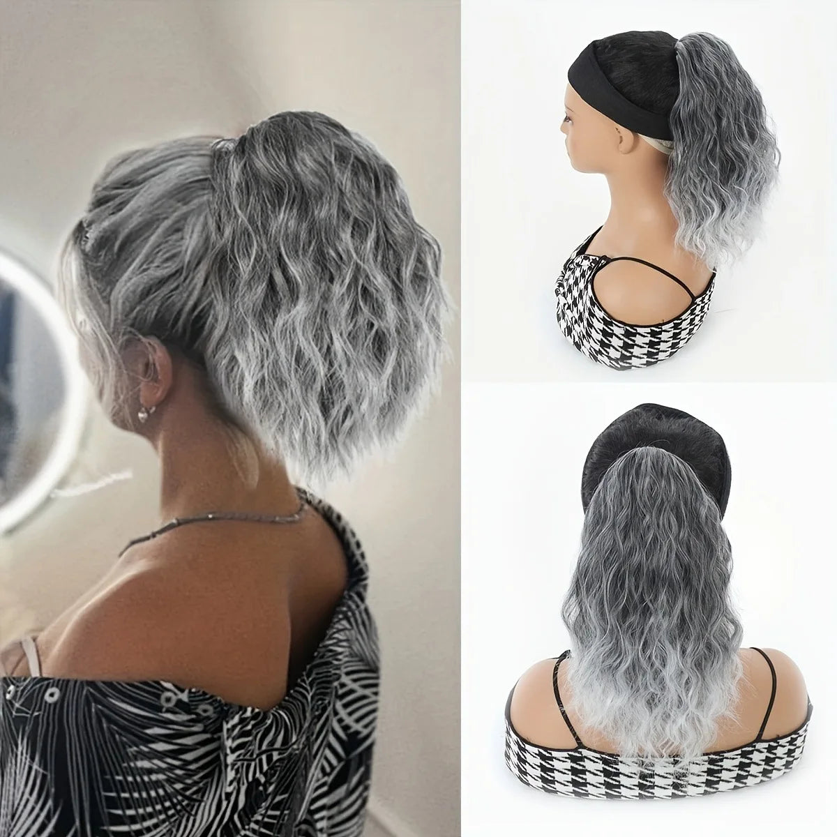 European and American ponytail synthetic chemical fiber wig ponytail women's short drawstring ponytail wool curly hair