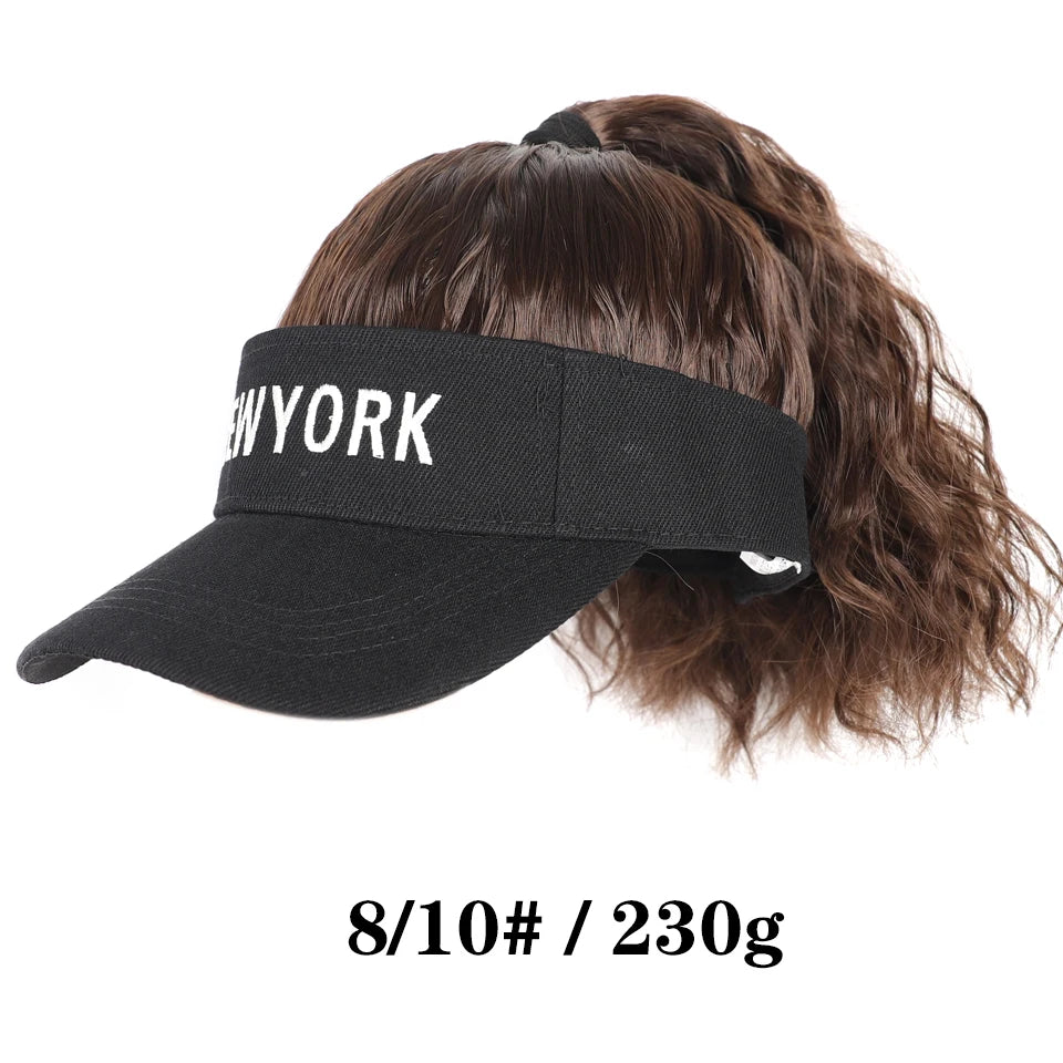Extensiones de cabello sintético para mujer, rizadas, coleta, pelucas, sombrero, cubierta de cabeza conectada, gorra con visera, peluca para mujer, uso primavera-verano