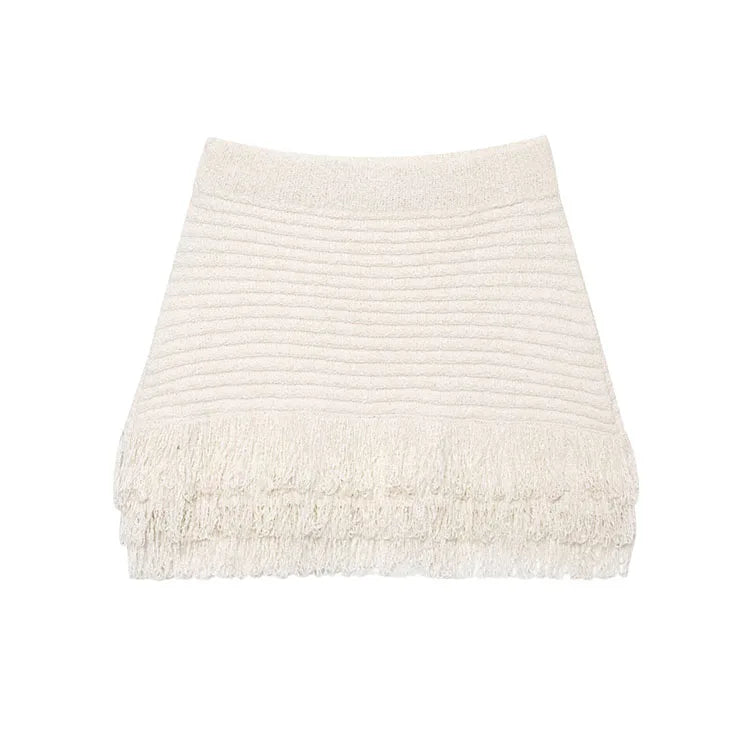 HipSeam Fringed Check Knit Skrts Sets Short Sleeved Lapel Button Tops Sexy Hip High Waist Skirts 2 Piece Set Women's Outfits