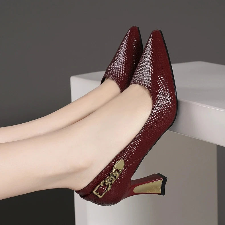 Elegant Women High Heels Shoes Pointed Toe Shallow Leather Shoes Trend Spring Fashion Pumps Dress Party Chaussures Ladies