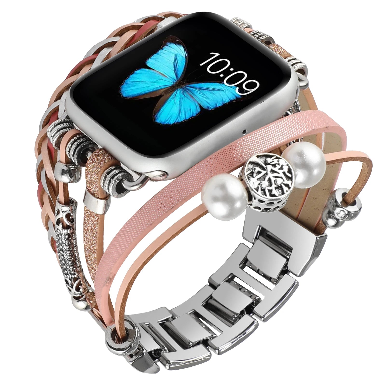 Metal Strap For Apple Watch Band Series876 SE54Ultra Women Jewelry Bracelet Chain IWatch 49mm 45mm 41mm 40mm 38 44mm Peal Wrist
