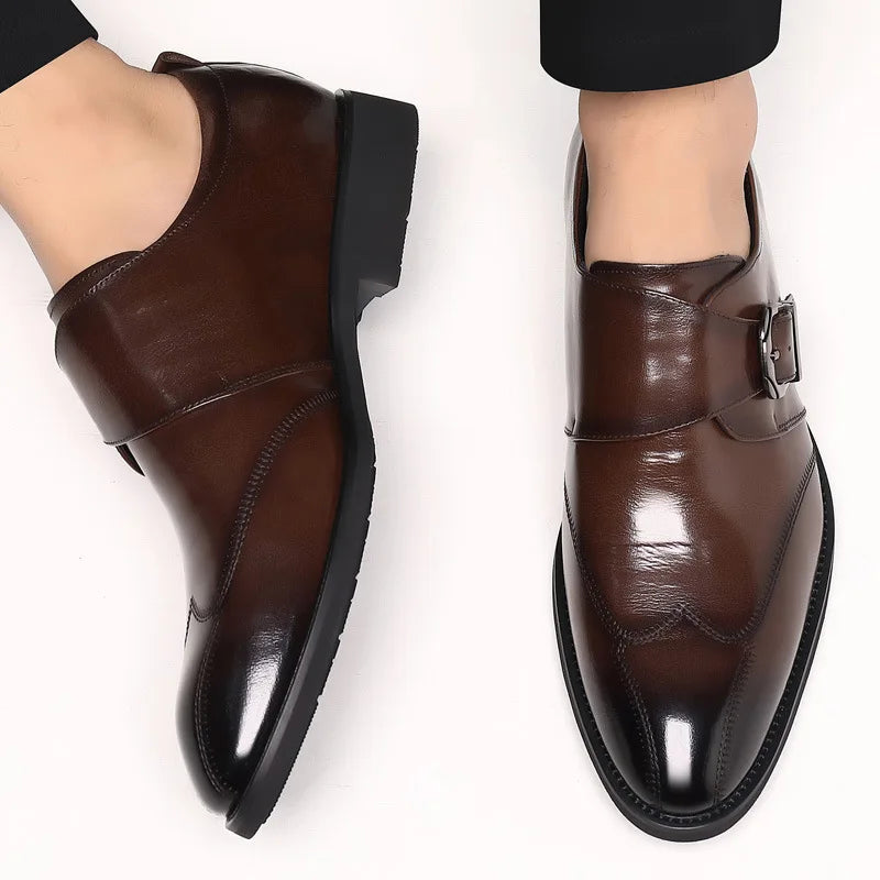 Zapatos de vestir de negocios para hombre con cierre, zapatos de cuero formales para hombre, calzado Oxford, mocasines Oxford de cuero de alta calidad para hombre