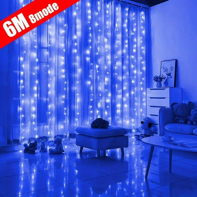 Christmas Fairy Light Party Birthday Decoration 8 Mode LED Holiday Garland Wedding USB Curtain String Light Home Decor 3M 6M