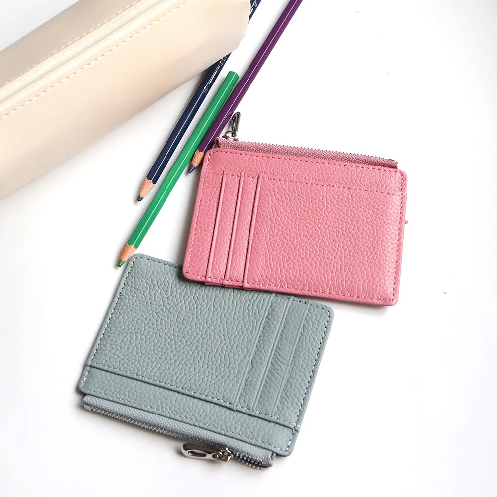 Tarjetero de lujo 100% cuero genuino para negocios, hombres, identificación, estuche para tarjetas de crédito, moda, regalo para mujeres, mini cartera delgada