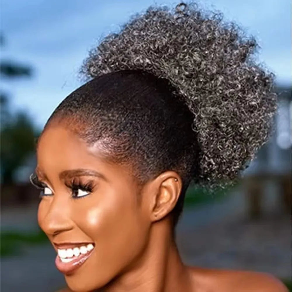 Large Afro Puff Drawstring Ponytail Short Kinky Curly Hair Bun Extension Synthetic Hairpieces Updo Hair Extensions with Clips