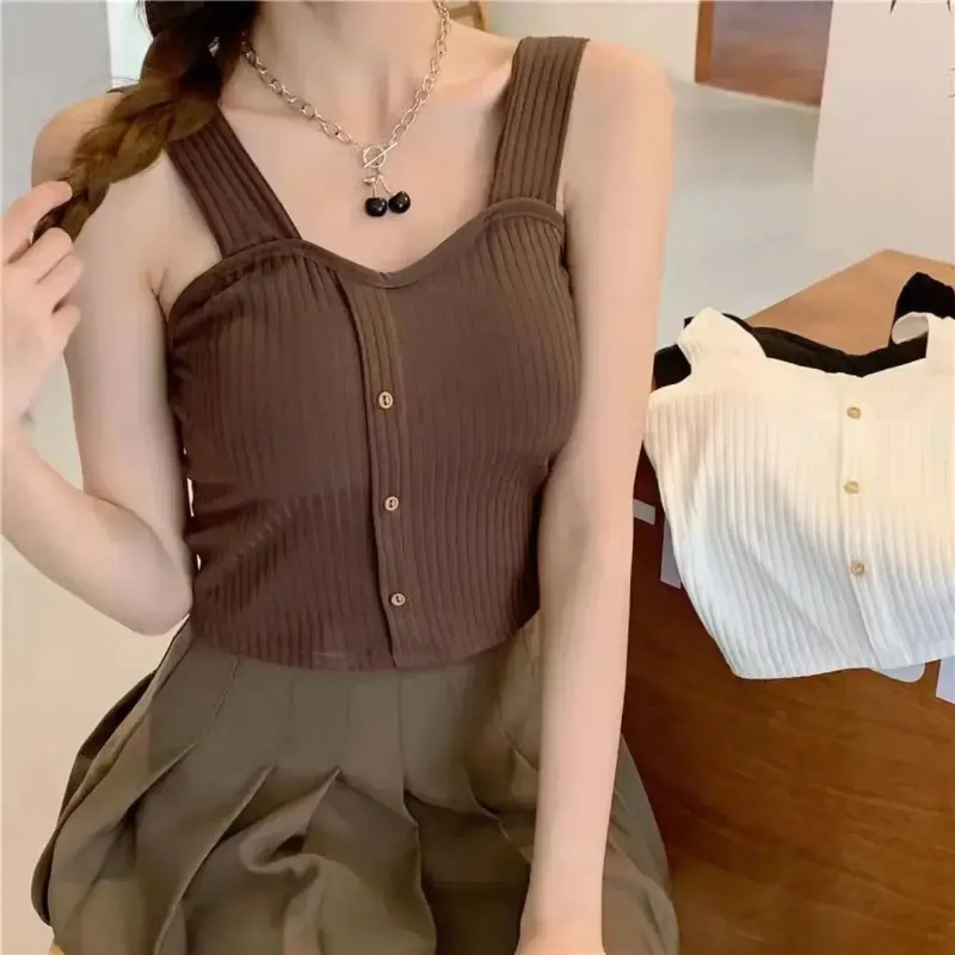 Women's Cropped Tops with Bra Pads Summer 2025 Corset Korean Suspenders Vest Sexy Slim Camisole